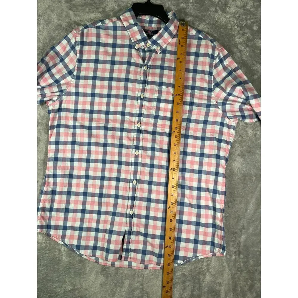 Vineyard Vines‎ Shirt Mens Large Pink Blue Plaid Check Slim Longshore Preppy